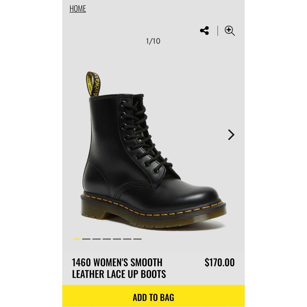 DR MARTENS 1460 WOMEN'S SMOOTH LEATHER LACE UP BOOTS, SZ 8